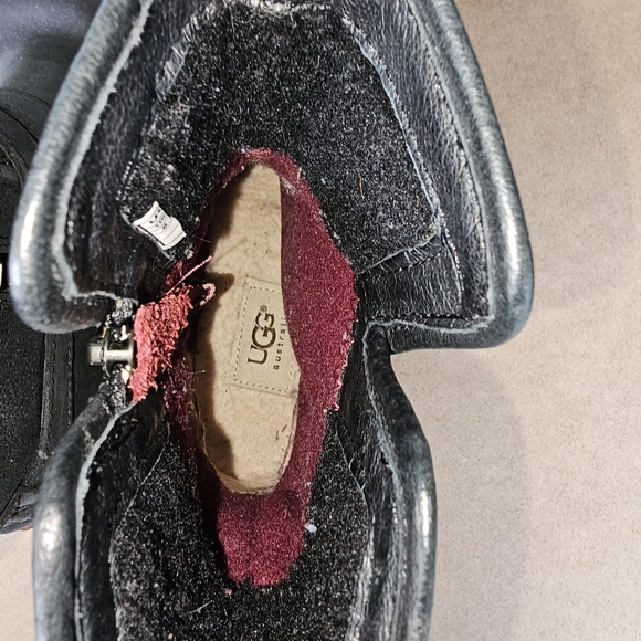 UGG Simmens Black Leather Wool Waterproof Ankle Boots Women's Size 7 - Picture 5 of 6